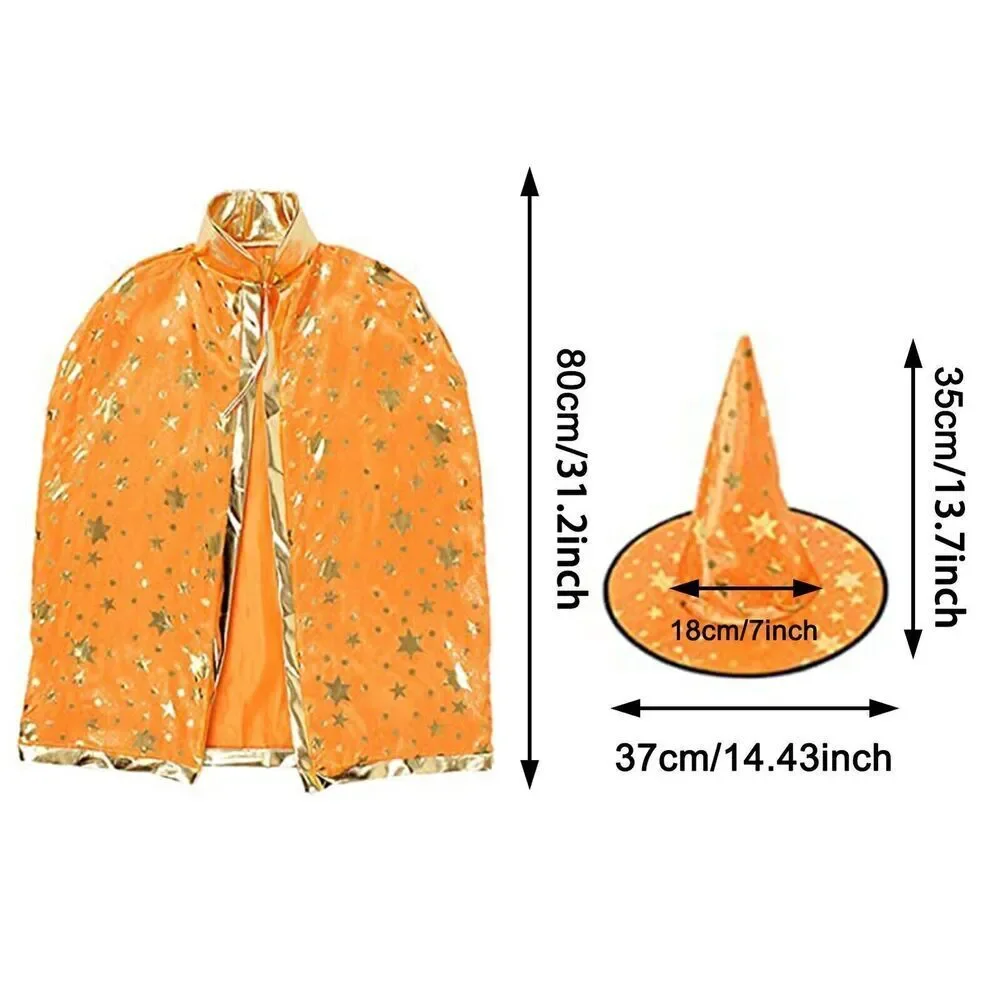 Kids Halloween Costume Fancy Dress Up Cloak & Witch Hat Set For Halloween Party